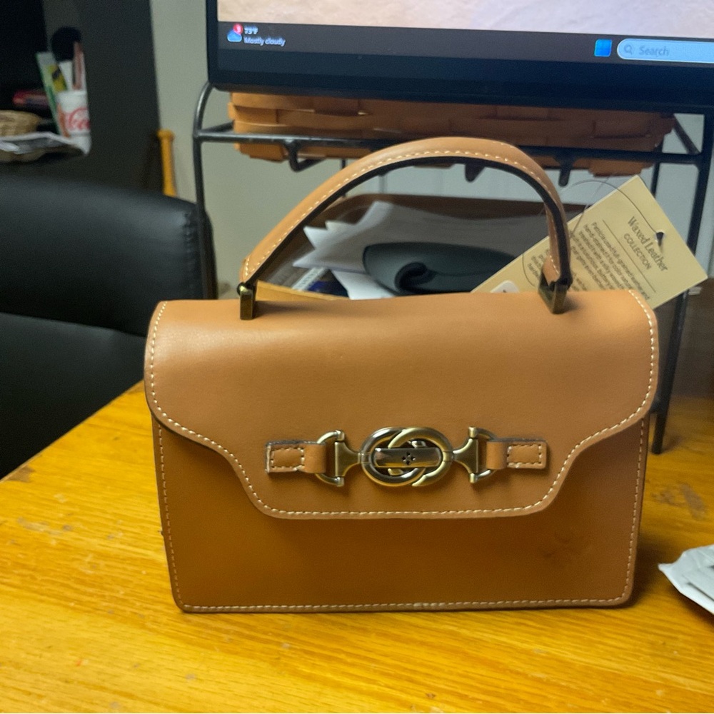 Patricia Nash Tan Leather Handbag with Gold Accents